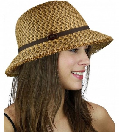 Bucket Hats Women's Paper Woven Cloche Bucket Hat with Color Bow Band - Brown Heather - CR19654AAQN $30.17