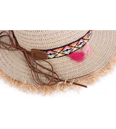 Sun Hats Colorful Tassels Women's Straw Hat Wide Brim Beach Summer Sun Hat - Dfh002beige - CU183QA70TT $12.54