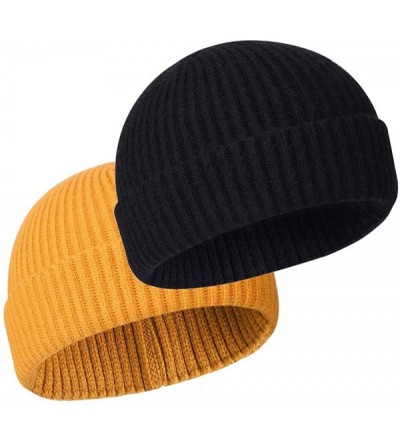 Skullies & Beanies Wool Winter Knit Cuff Short Fisherman Beanie Hats for Men Women - Black&pink 2pack - CM1943X9KLI $13.57