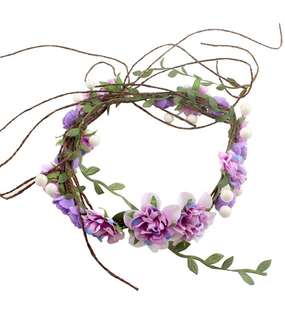Headbands Adjustable Flower Crown Festivals Headbands Garland Girls Hair Wreath - C0purple - C418R4X8CIO $12.65