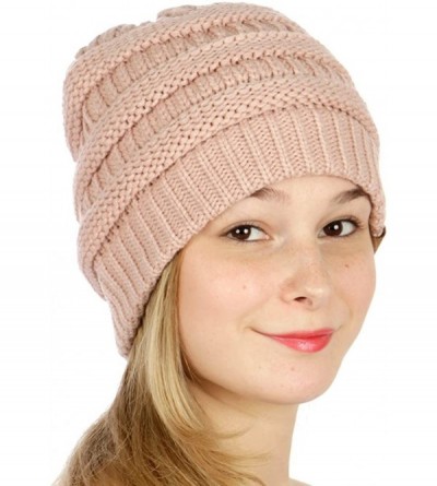 Skullies & Beanies USA Trendy Warm Chunky Soft Stretch Cable Knit Slouchy Beanie - Indi Pink - CZ17YCRE5L8 $13.02