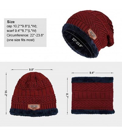 Rain Hats Two-Piece Knit Windproof Cap Winter Beanie Hat Scarf Set Warm Thicking Hat Skull Caps for Men Women Fashion - Red -...