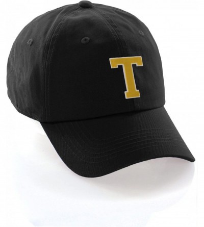 Baseball Caps Customized Letter Intial Baseball Hat A to Z Team Colors- Black Cap White Gold - Letter T - CU18ET0IYK3 $16.99