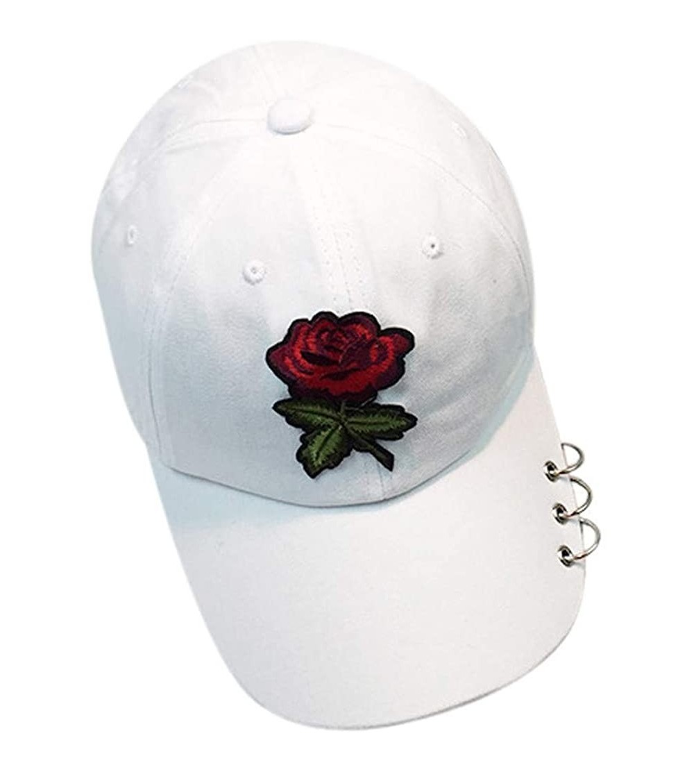 Baseball Caps Women Men Rose Embroidered Dad Hat Unisex Cute Snapback Hip Hop Hat Adjustable Cotton Printed Baseball Cap - CI...