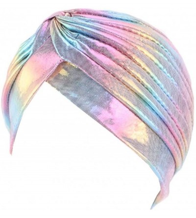 Skullies & Beanies Glitter Laser Flower Turban Colourful Beanie Cap Stretchy Hair Wrap for Women - Pink-a - C218X6EWO6H $20.99