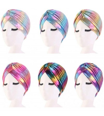 Skullies & Beanies Glitter Laser Flower Turban Colourful Beanie Cap Stretchy Hair Wrap for Women - Pink-a - C218X6EWO6H $9.73