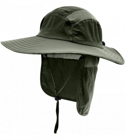 Sun Hats Mens UPF 50+ Sun Protection Cap Wide Brim Fishing Hat with Neck Flap - Army Green - CE18TATLCO2 $15.58
