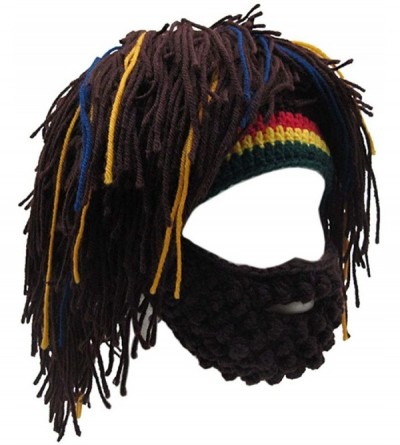 Skullies & Beanies Creative Original Barbarian Knit Beard Hat Wig Beanie Hat Funny Knit Hat Beard Facemask - Coffee - CL18K2X...