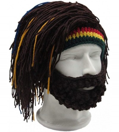 Skullies & Beanies Creative Original Barbarian Knit Beard Hat Wig Beanie Hat Funny Knit Hat Beard Facemask - Coffee - CL18K2X...