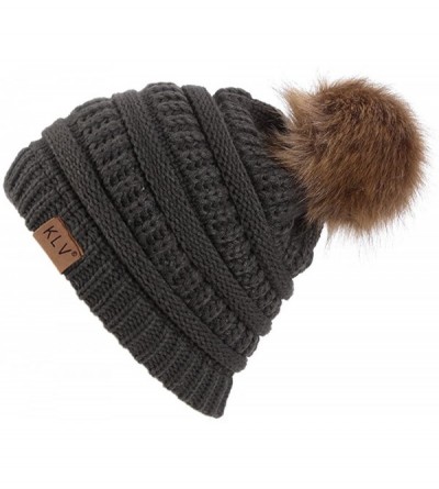 Skullies & Beanies Unisex Men Women Baggy Warm Crochet Faux Wool Knit Ski Beanie Skull Slouchy Caps Hat with Faux Fur Pompom ...