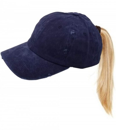 Baseball Caps Messy High Bun Women Ponytail-Baseball-Hat Twill Vintage Trucker Ponycap -Without Hair - Blue - CO18M3SQE9Q $12.56