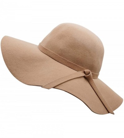 Sun Hats Women's Wide Brim Wool Ribbon Band Floppy Hat - Camel - CQ11N7Q07Z9 $46.72
