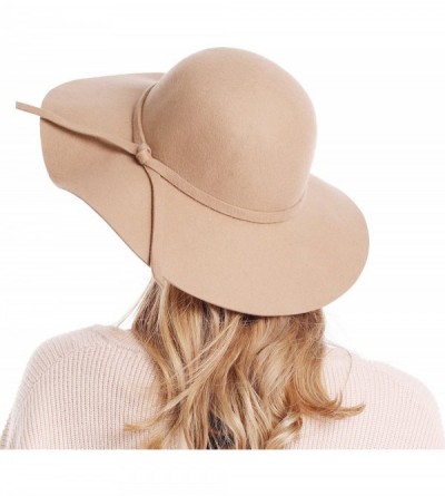 Sun Hats Women's Wide Brim Wool Ribbon Band Floppy Hat - Camel - CQ11N7Q07Z9 $17.93