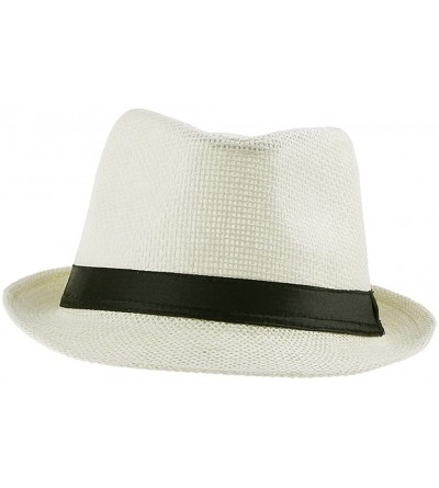 Sun Hats Solid Band Summer Straw Fedora Hat Sun Men Golf Visor - White Off - CM11WCQGFFV $10.74
