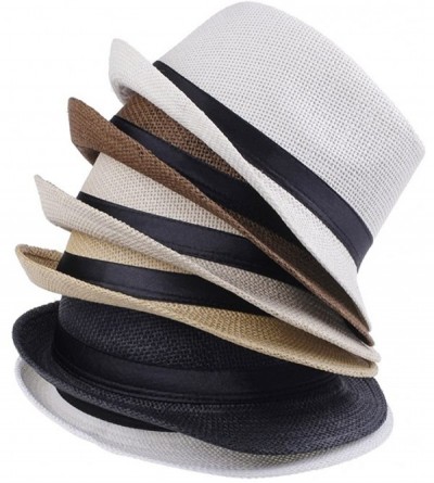 Sun Hats Solid Band Summer Straw Fedora Hat Sun Men Golf Visor - White Off - CM11WCQGFFV $10.74