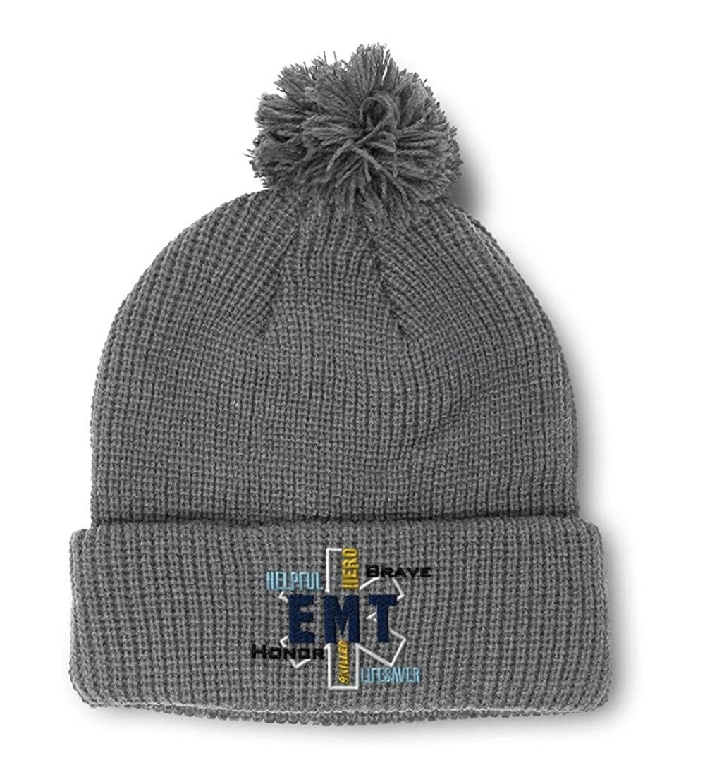 Skullies & Beanies Winter Pom Pom Beanie for Men & Women EMT Paramedic First Response Embroidery - Light Grey - CT18ZH796Y7 $...