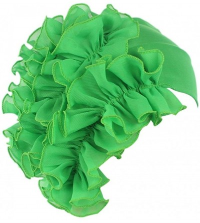 Skullies & Beanies Women Flower Solid Ruffle Cancer Chemo Elegant Hat Beanie Turban African Head Scarf Wrap Cap - Green - C11...