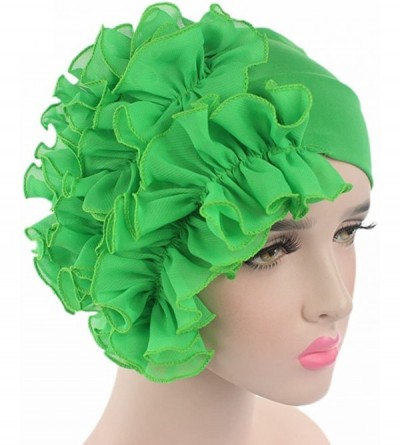 Skullies & Beanies Women Flower Solid Ruffle Cancer Chemo Elegant Hat Beanie Turban African Head Scarf Wrap Cap - Green - C11...