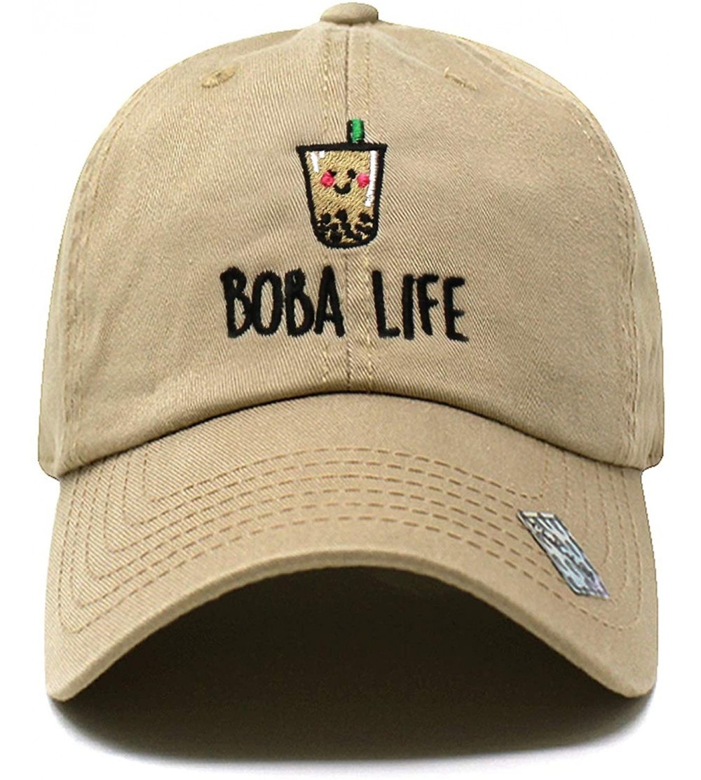 Baseball Caps Boba Life Baseball Cap Embroidered Dad Hat Quality Headgear - Khaki - C718U2KQGYA $14.49