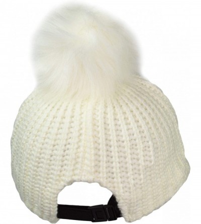 Baseball Caps Ribbed Knit Baseball Cap Hat w/Removable Faux Fur Pom Pom- Adjustable - White - C718I84HZW4 $7.60