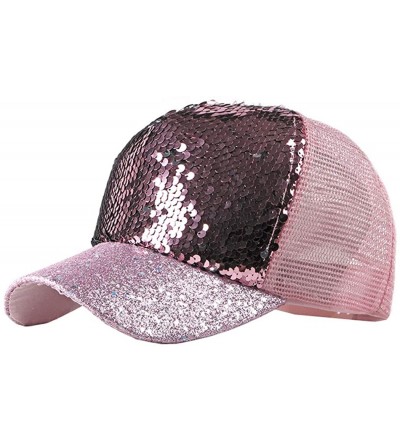 Baseball Caps Reversible Sequin-Hat Baseball for Women Mesh Trucker Hat - Sequin Pink - CQ18SXUCG2O $15.30