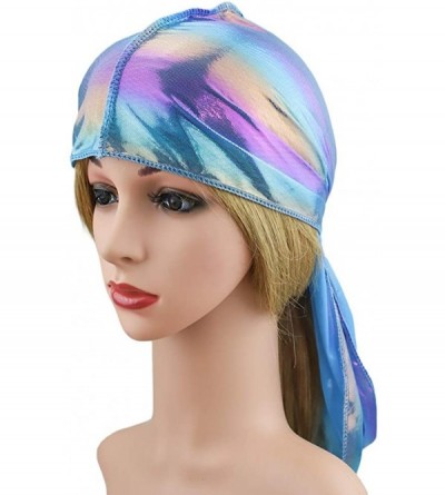 Skullies & Beanies Silky Durags for Men/Womens Waves Cap-Extra Long-Tail Hologram Headwraps for 360 Waves - A1 - Blue - CL18I...