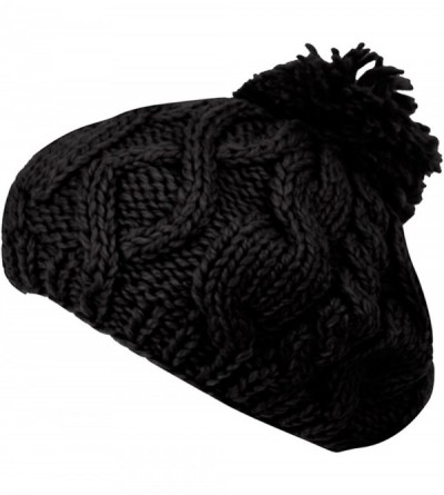 Berets Women Winter Warm Ski Knitted Crochet Baggy Skullies Cap Beret Hat - Br1663black - CB187GG8X7Z $10.12