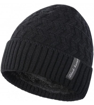 Skullies & Beanies Knit Warm Fleece Lined Skull Cap Beanie Hat - Black Without Neck Warmer - C812O2O12S4 $10.16
