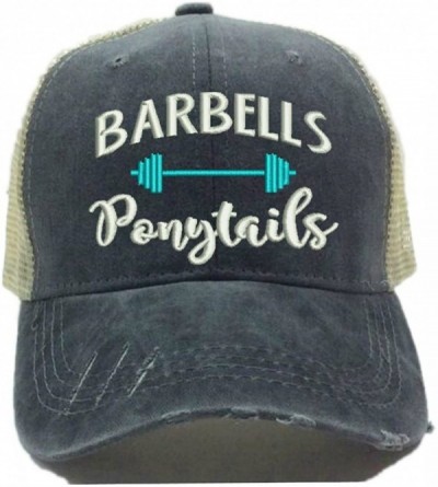 Baseball Caps Barbells Ponytails 2 Adult Custom Distressed Trucker Hat Women Funny Workout Ball Cap - Turquoise - CC18E6M5CYO...