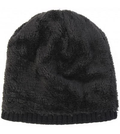 Skullies & Beanies Knit Warm Fleece Lined Skull Cap Beanie Hat - Black Without Neck Warmer - C812O2O12S4 $10.16