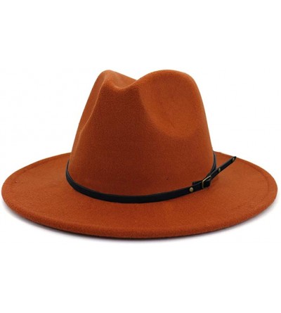 Fedoras Women's Classic Wide Brim Fedora Hat with Belt Buckle Felt Panama Hat - Caramel - C11947R84SR $11.60