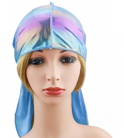 Skullies & Beanies Silky Durags for Men/Womens Waves Cap-Extra Long-Tail Hologram Headwraps for 360 Waves - A1 - Blue - CL18I...