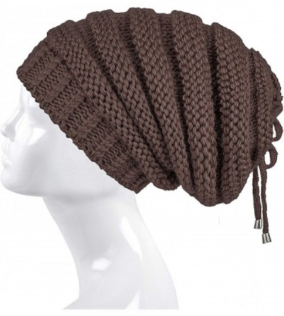 Skullies & Beanies Cable Knit Slouchy Chunky Stripe Oversized Soft Warm Winter Beanie Hat - Brown - C218I5Q0HI6 $9.52