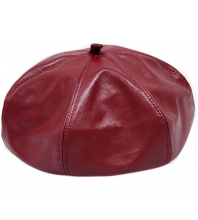 Newsboy Caps Men Women Winter Warm PU False Leather Plain Color Beret Cap FFH243BLK - Red - CQ11S9EABGX $14.61