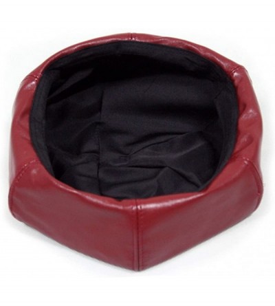 Newsboy Caps Men Women Winter Warm PU False Leather Plain Color Beret Cap FFH243BLK - Red - CQ11S9EABGX $14.61