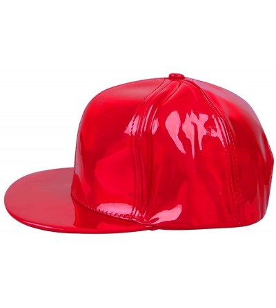 Baseball Caps Shiny Holographic Baseball Cap Laser Leather Rainbow Reflective Glossy Snapback Hats - Red - CR18AUGMCWZ $13.53