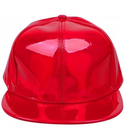 Baseball Caps Shiny Holographic Baseball Cap Laser Leather Rainbow Reflective Glossy Snapback Hats - Red - CR18AUGMCWZ $13.53