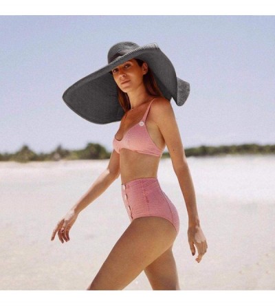 Sun Hats Women Colorful Big Brim Straw Bow Hat Sun Floppy Wide Brim Hats Beach Cap - Black-large Sun - CS18UUI5S67 $15.03