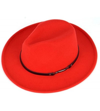 Fedoras Men & Women Classic Wide Brim Fedora Hat with Belt Buckle Wool Felt Panama Fedora M/L - A-orange - C118A5WOT3W $16.99
