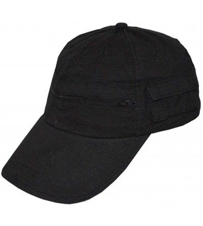 Baseball Caps Men's Rip Stop Fabric Washed Pocket Adjustable Cap with Zipper Pockets - Black - CZ11WMGKI4F $23.65