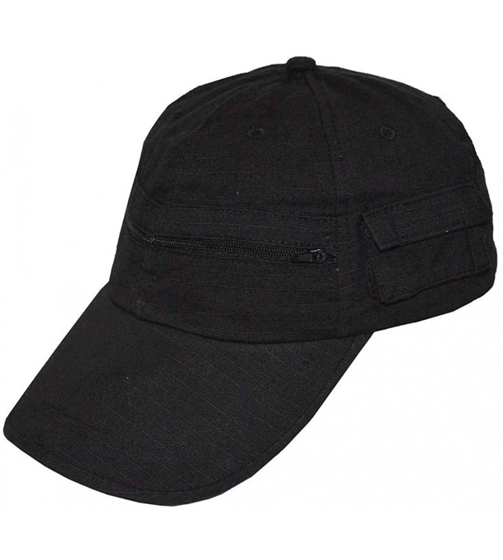 Baseball Caps Men's Rip Stop Fabric Washed Pocket Adjustable Cap with Zipper Pockets - Black - CZ11WMGKI4F $9.29
