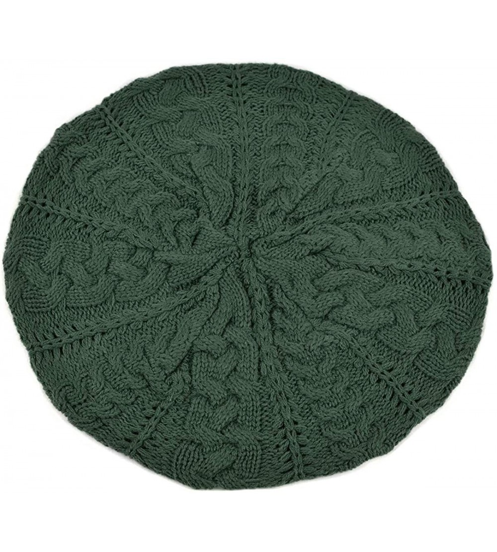 Skullies & Beanies Soft Lightweight Crochet Beret for Women Solid Color Beret Hat - One Size Slouchy Beanie - Dark Green - CV...
