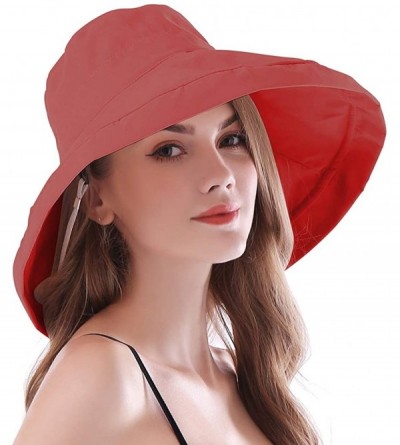 Bucket Hats Women Wide Brim Sun Hats Foldable UPF 50+ Sun Protective Bucket Hat - Red - C1194ESKR6H $12.55
