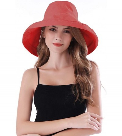 Bucket Hats Women Wide Brim Sun Hats Foldable UPF 50+ Sun Protective Bucket Hat - Red - C1194ESKR6H $12.55