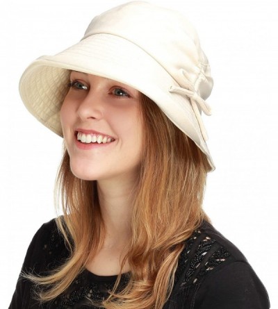 Bucket Hats Light Weight Packable Women's Wide Brim Sun Bucket Hat - Renee-beige - CB18GQR3N0H $19.16