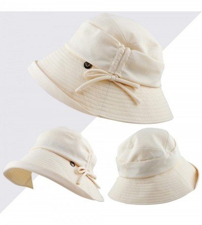 Bucket Hats Light Weight Packable Women's Wide Brim Sun Bucket Hat - Renee-beige - CB18GQR3N0H $19.16