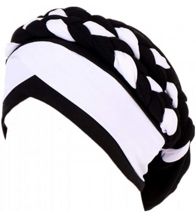 Skullies & Beanies Chemo Cancer Turbans Hat Cap Twisted Braid Hair Cover Wrap Turban Headwear for Women - White Black - C418X...