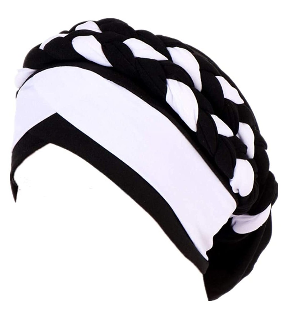 Skullies & Beanies Chemo Cancer Turbans Hat Cap Twisted Braid Hair Cover Wrap Turban Headwear for Women - White Black - C418X...