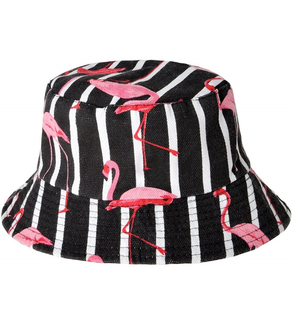 Bucket Hats Unisex Cute Unique Print Travel Bucket Hat Summer Fisherman Cap - Flamingos stripe black - CL18E235OMO $15.64