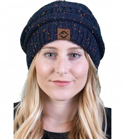 Skullies & Beanies FJ Knit Cap Women's/Men's Winter Hat Soft Slightly Slouchy Beanie - Navy Confetti - CE12MCQ7FXL $10.70